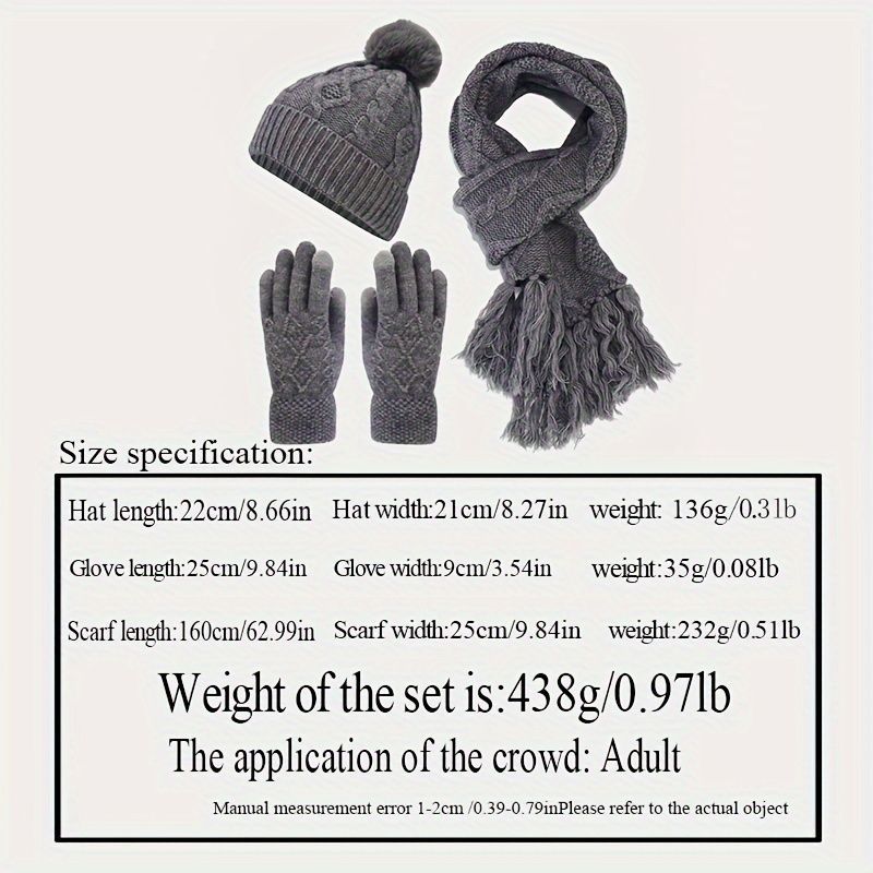 Women'S Winter Accessories Woolen 3 Piece Set Knitted Hat Scarf Touch Screen view 5