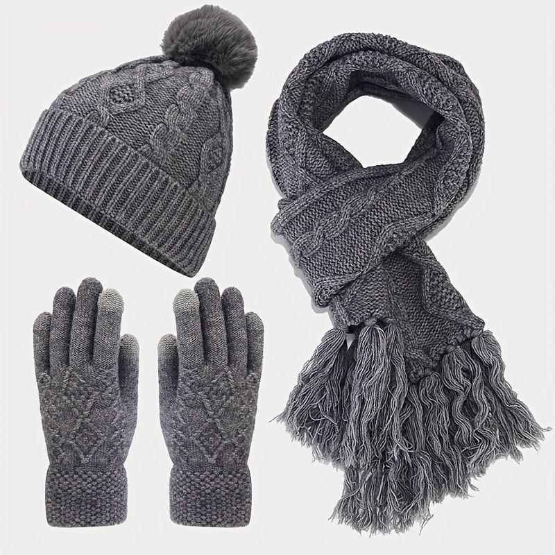 Women'S Winter Accessories Woolen 3 Piece Set Knitted Hat Scarf Touch Screen view 8