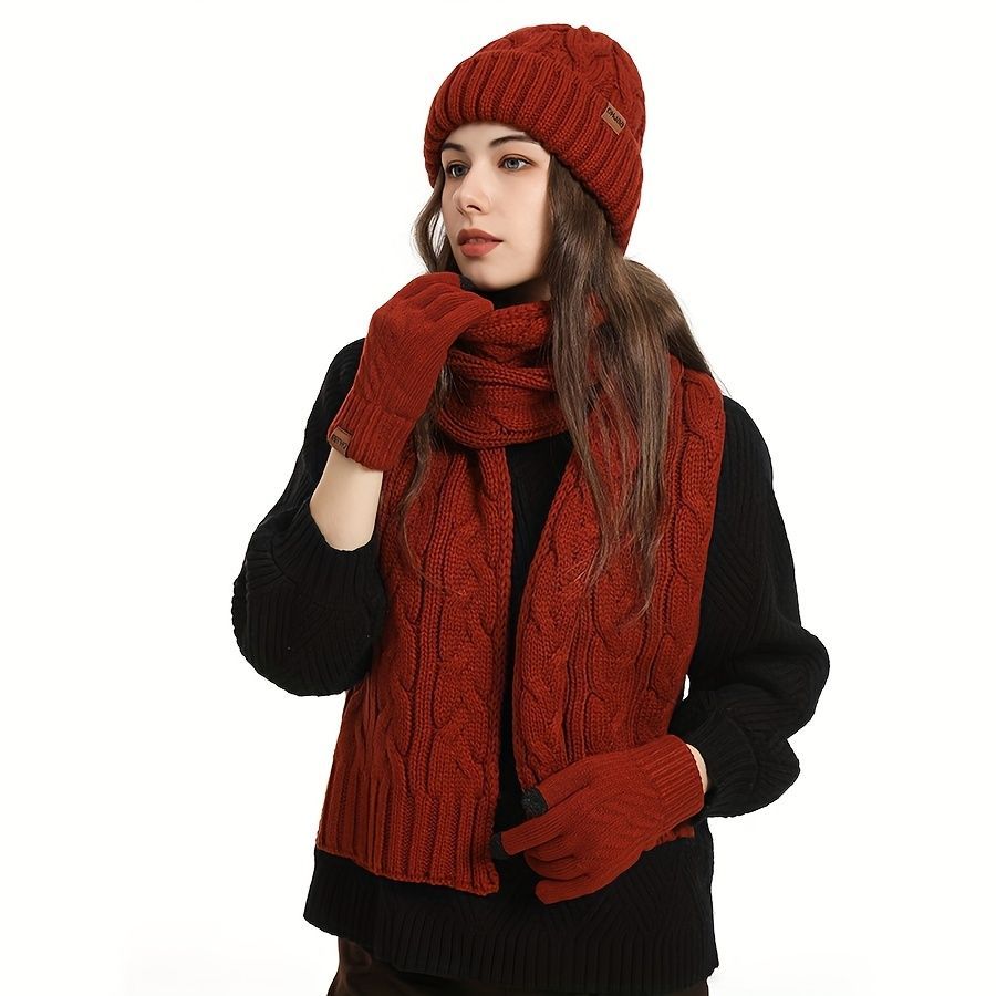 Unisex Winter Accessory Set Beanie Scarf Gloves Winter Fashion Warm view 7