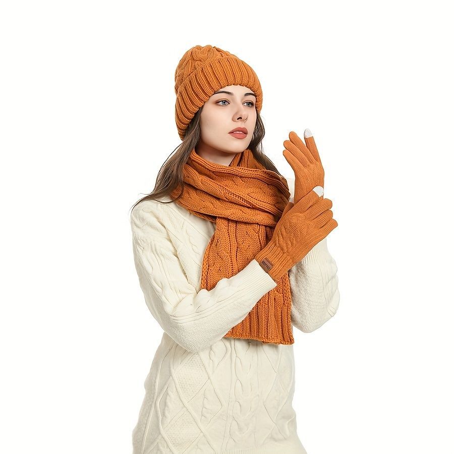 Unisex Winter Accessory Set Beanie Scarf Gloves Winter Fashion Warm view 8