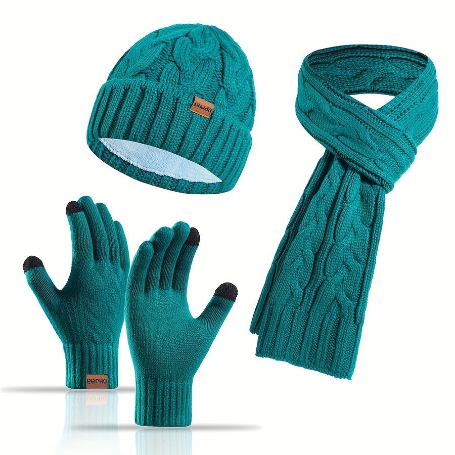Unisex Winter Accessory Set Beanie Scarf Gloves Winter Fashion Warm view 2