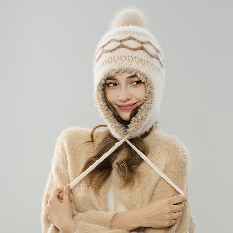 Women'S Knitted Hat Furry Ear-Flap Hat Pom-Pom Hat Winter Accessory Women'S view 5