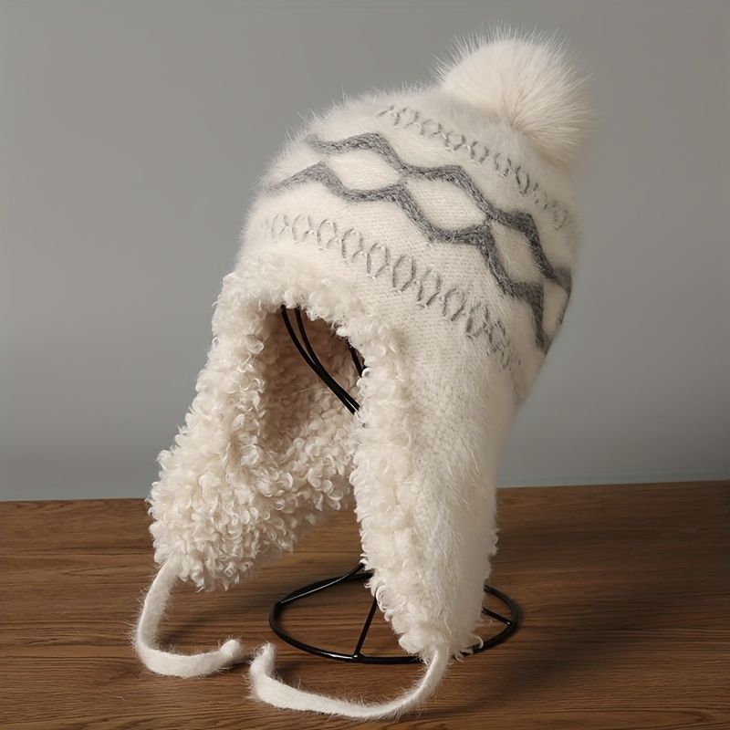 Women'S Knitted Hat Furry Ear-Flap Hat Pom-Pom Hat Winter Accessory Women'S view 6
