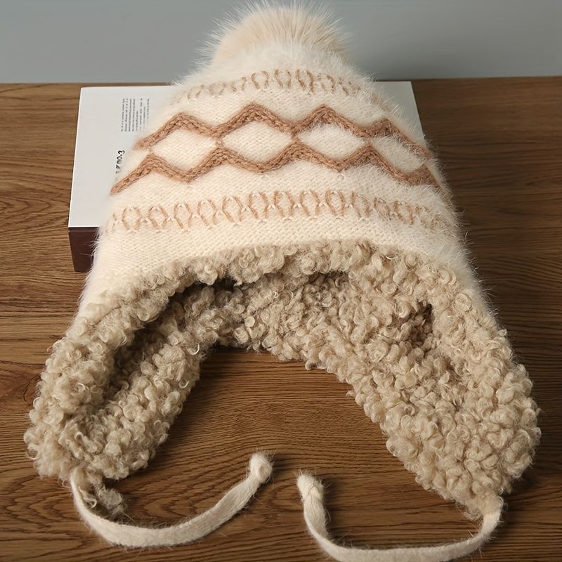Women'S Knitted Hat Furry Ear-Flap Hat Pom-Pom Hat Winter Accessory Women'S view 10