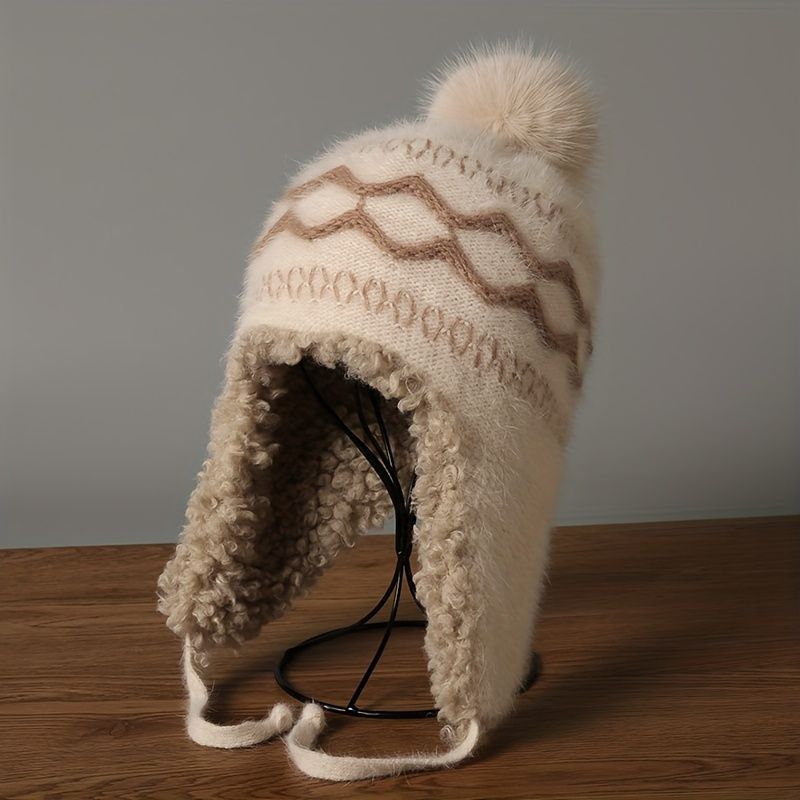 Women'S Knitted Hat Furry Ear-Flap Hat Pom-Pom Hat Winter Accessory Women'S view 12