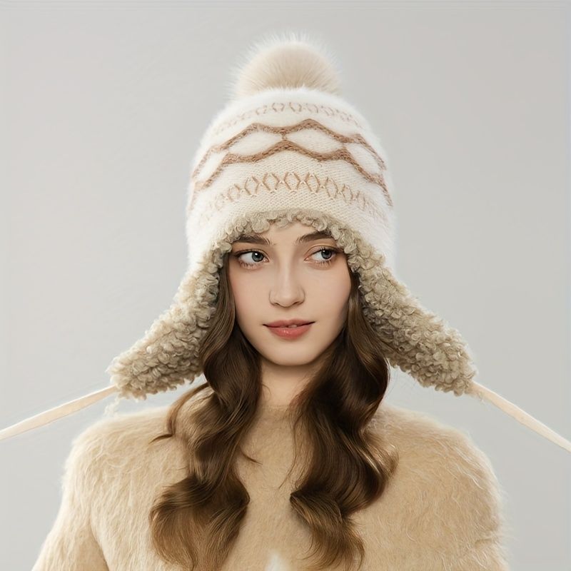 Women'S Knitted Hat Furry Ear-Flap Hat Pom-Pom Hat Winter Accessory Women'S view 8