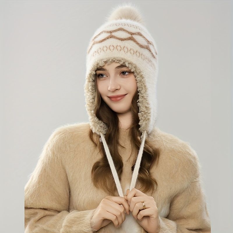 Women'S Knitted Hat Furry Ear-Flap Hat Pom-Pom Hat Winter Accessory Women'S view 9