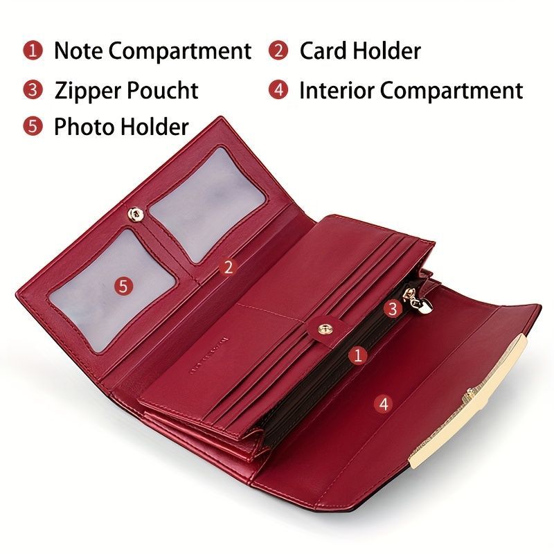 Women'S Genuine Leather Wallet Long Wallet Clutch Large Capacity Wallet view 8