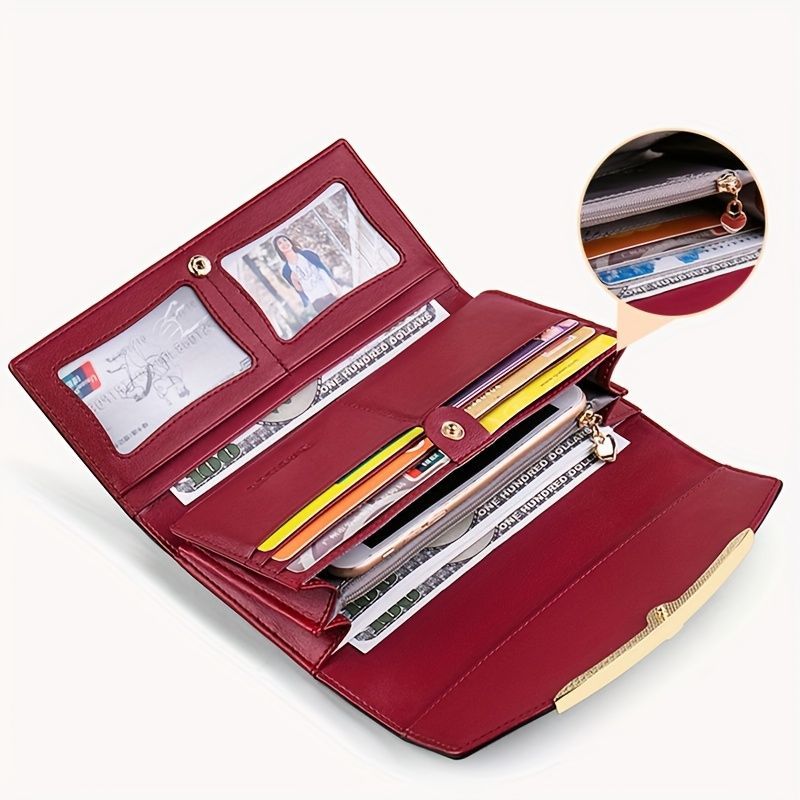 Women'S Genuine Leather Wallet Long Wallet Clutch Large Capacity Wallet - Red view 13