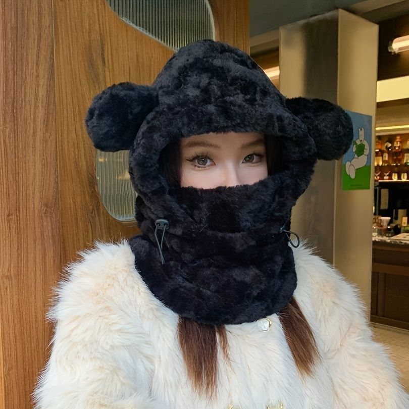 Women'S Winter Hat Furry Hat Ear Flap Hat Face Covering Hat Winter Accessory