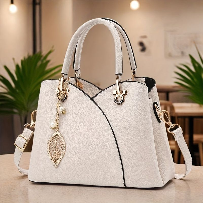 White Tote Bag Women'S Handbag Leaf Charm Bag Stylish Women'S Bag Designer view 2