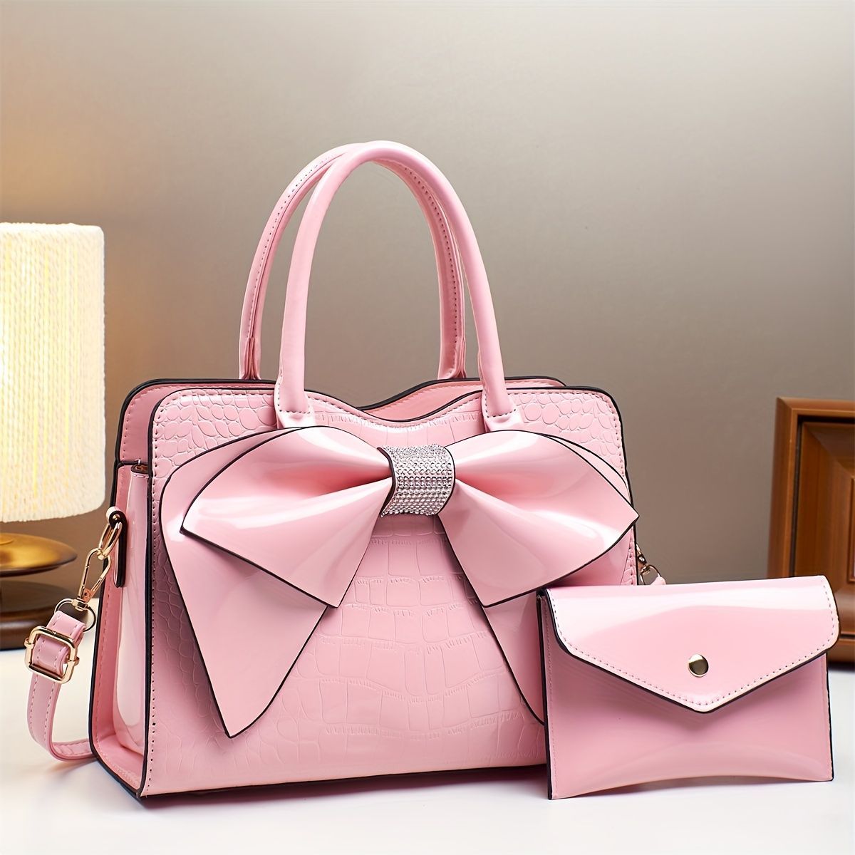 White Ladies Handbag Bow Embellished Handbag Handbag With Small Purse — image 1