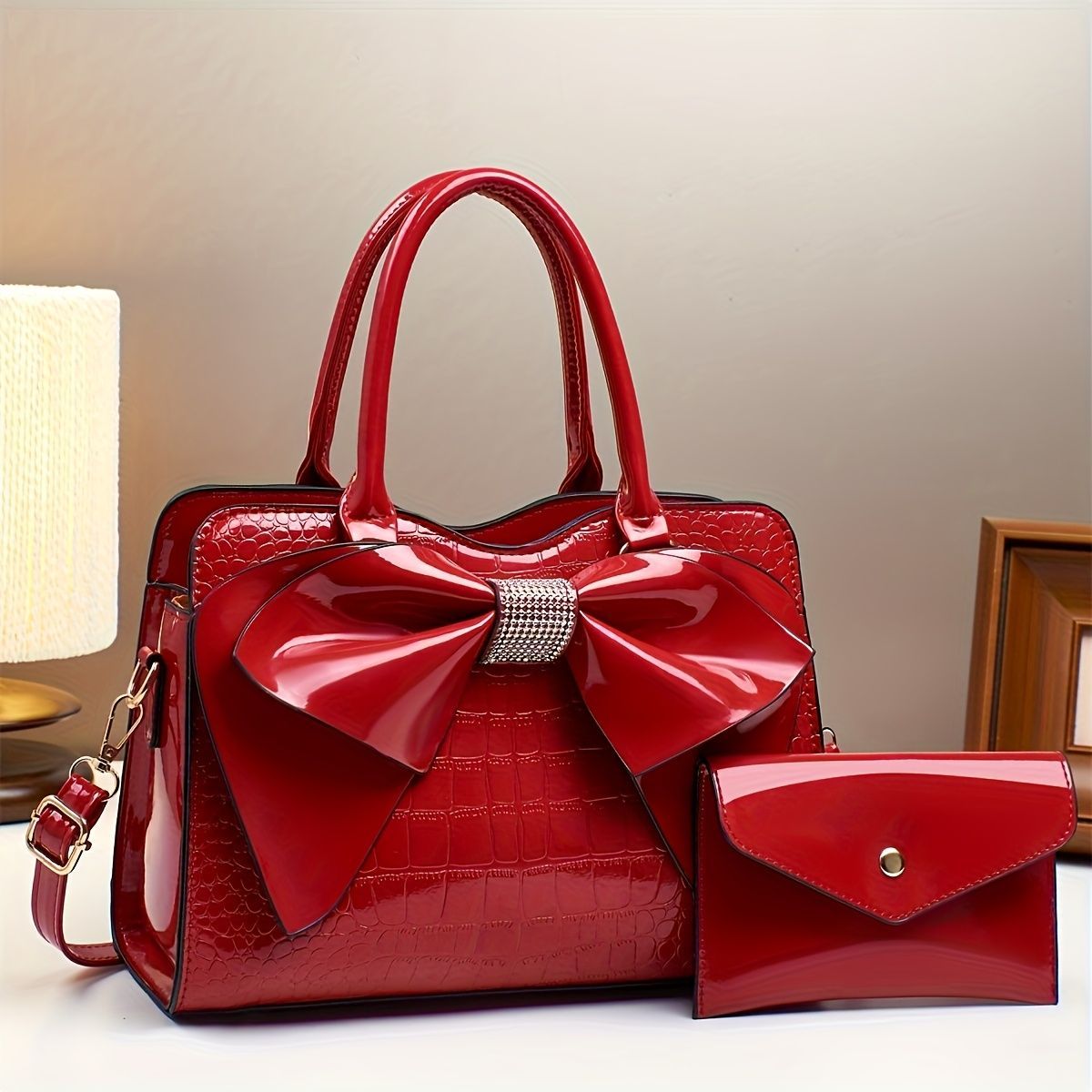 White Ladies Handbag Bow Embellished Handbag Handbag With Small Purse view 4