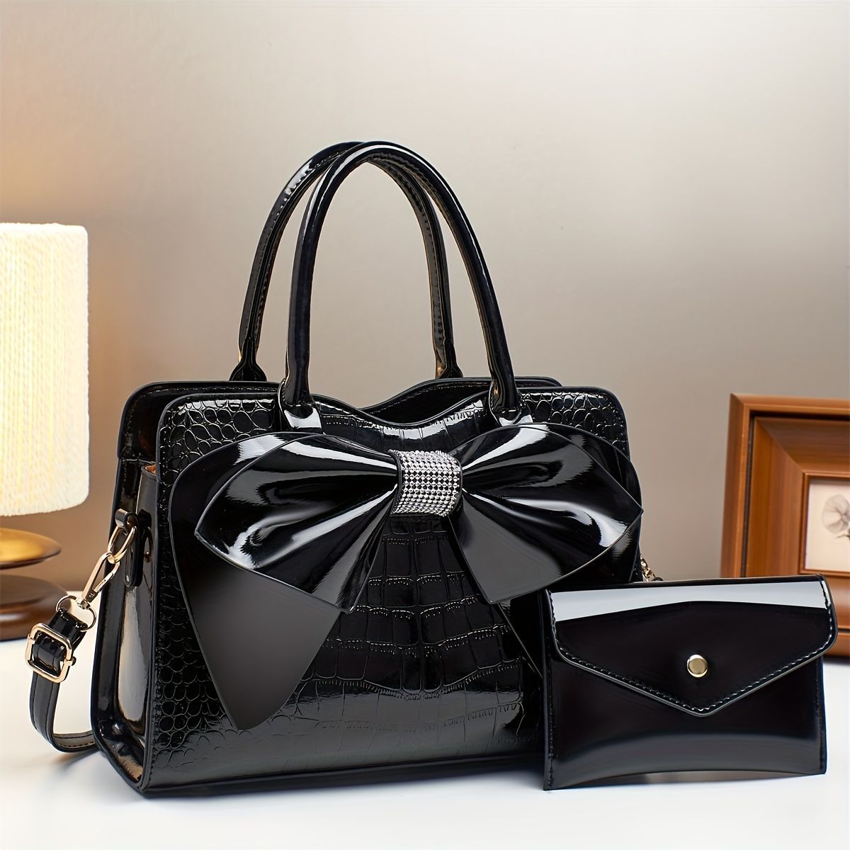 White Ladies Handbag Bow Embellished Handbag Handbag With Small Purse view 9