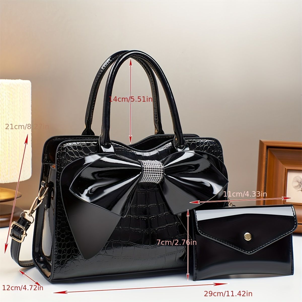 White Ladies Handbag Bow Embellished Handbag Handbag With Small Purse view 10