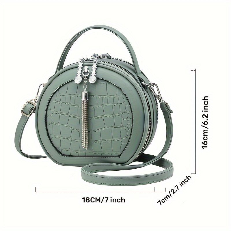 Ladies Handbag Round Handbag Croc-Embossed Handbag Tassel Handbag High-Quality view 5