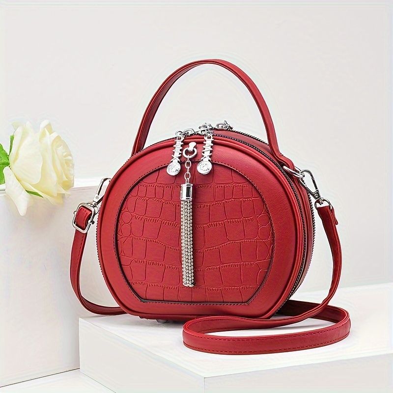 Ladies Handbag Round Handbag Croc-Embossed Handbag Tassel Handbag High-Quality view 7