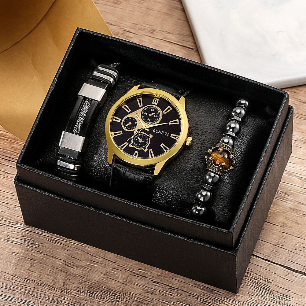 Men'S Bracelet Watch Set Single Calendar Watch Fake Three Eye Watch Canvas — image 1