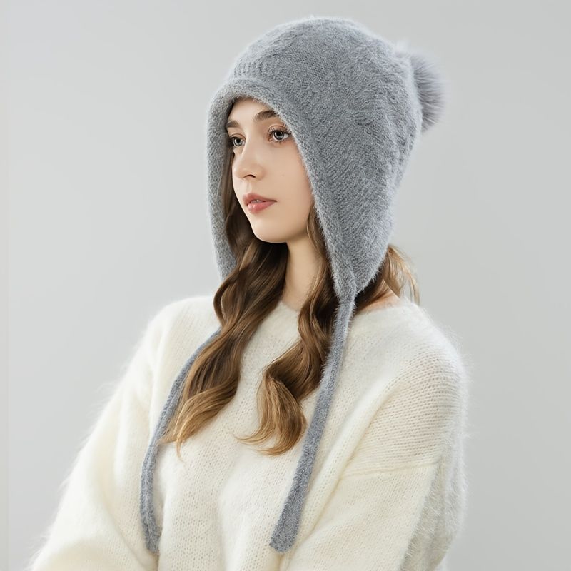 Women'S Winter Hat Hooded Knit Hat Pom-Pom Hat Warm Winter Accessory view 3