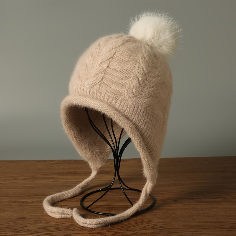 Women'S Winter Hat Hooded Knit Hat Pom-Pom Hat Warm Winter Accessory view 5