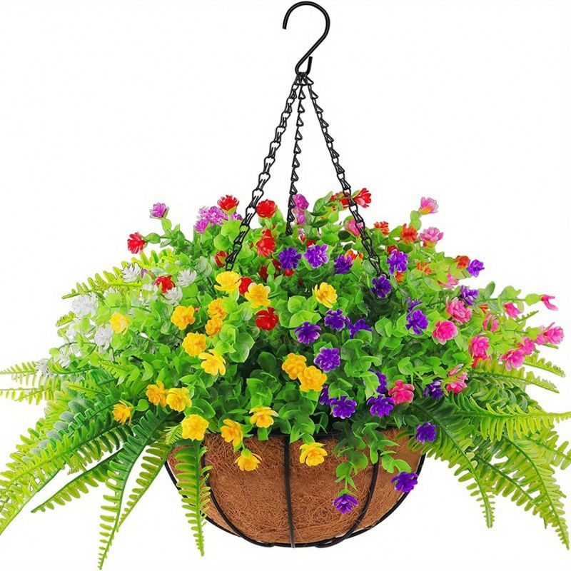Hanging Artificial Flower Basket Yellow And Orange Blooms Home Decor Garden view 8