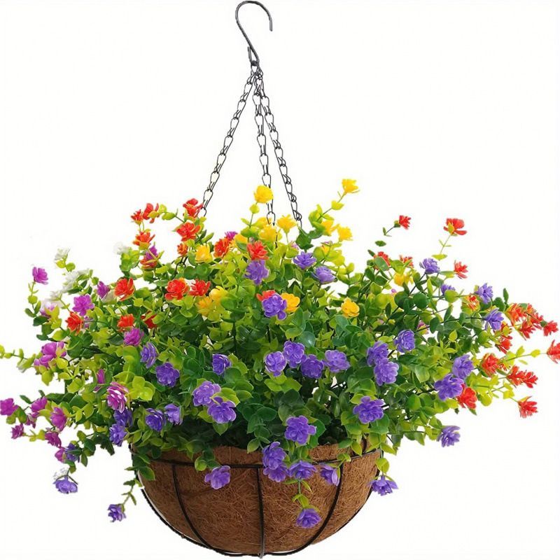 Hanging Artificial Flower Basket Yellow And Orange Blooms Home Decor Garden view 9