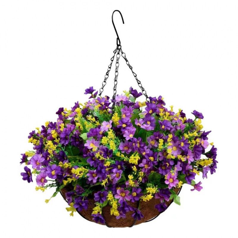 Hanging Artificial Flower Basket Yellow And Orange Blooms Home Decor Garden view 5