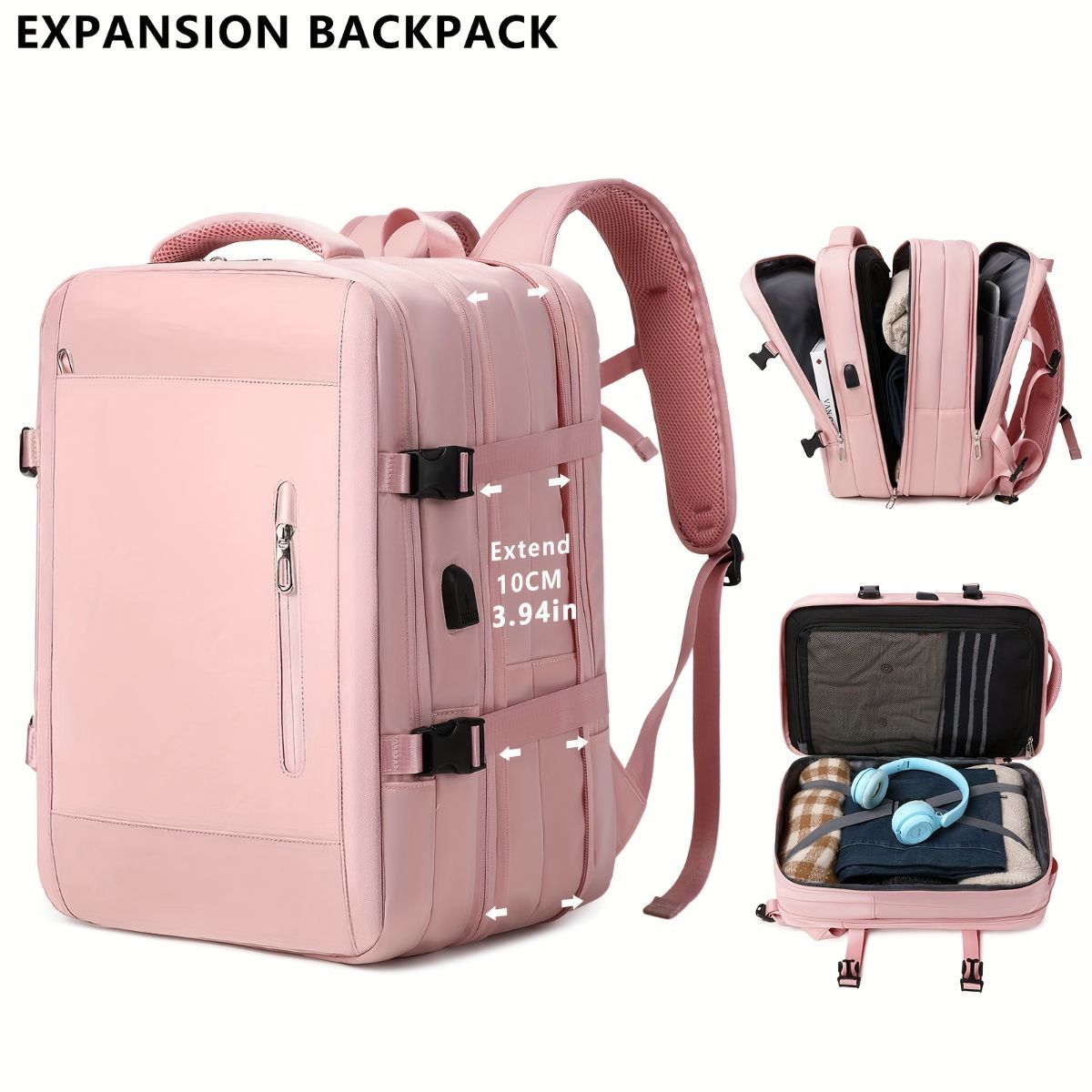 Expansion Backpack Travel Backpack Expandable Storage Multiple Compartments