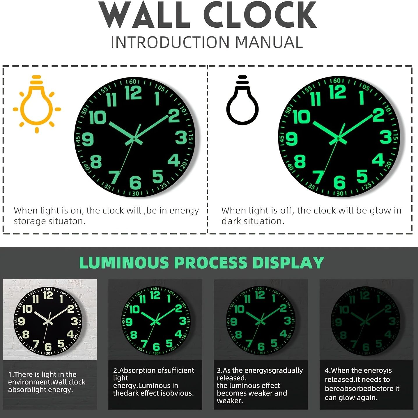 Black Glow In The Dark Wall Clock Silent Wall Clock Australia Modern Home view 13