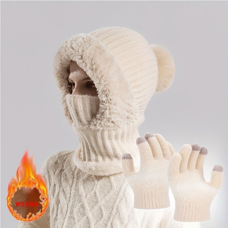 Women'S Winter Accessories Knit Hat Scarf Touch-Screen Gloves Winter Set view 6