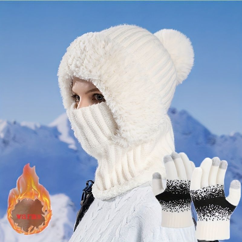 Women'S Winter Accessories Knit Hat Scarf Touch-Screen Gloves Winter Set view 4