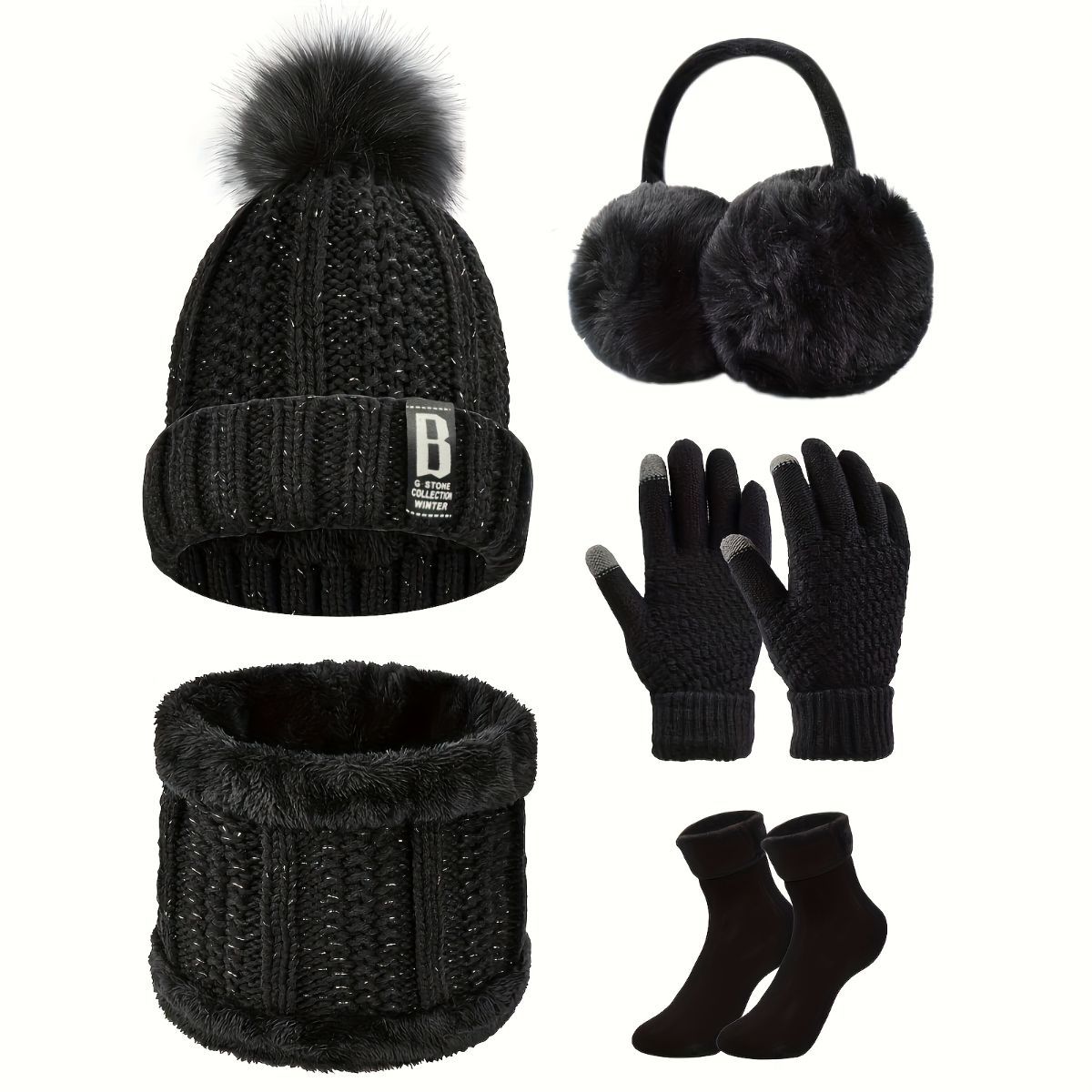Women'S Winter Accessories 5-Piece Set Winter Beanie Earmuffs Touch-Screen view 2