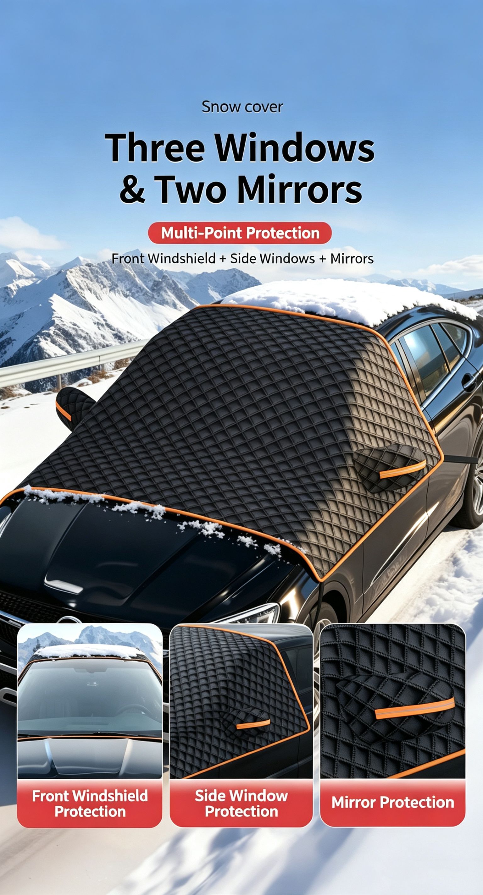Winter car anti freezing and snow blocking front windshield snow cover view 6