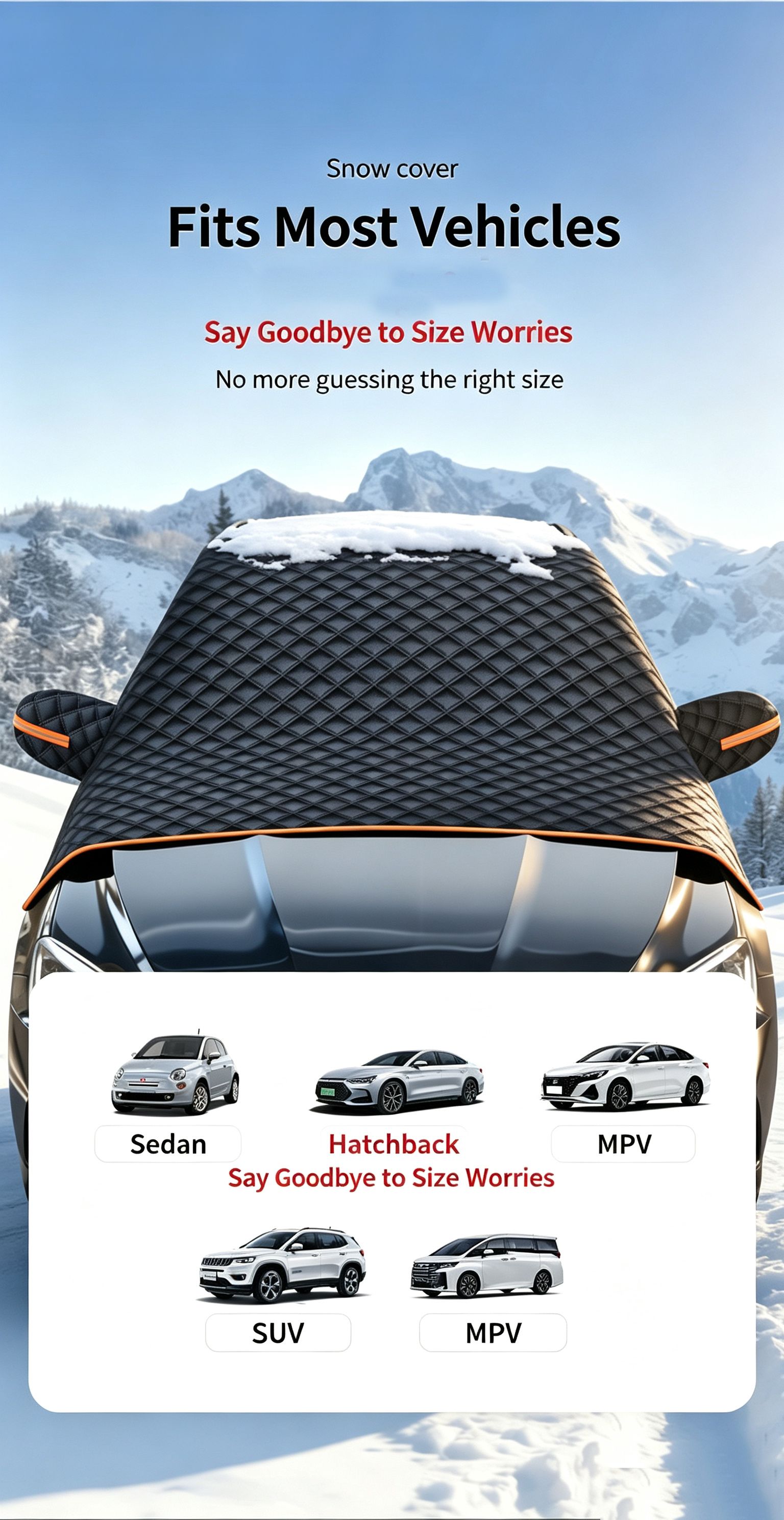 Winter car anti freezing and snow blocking front windshield snow cover view 7