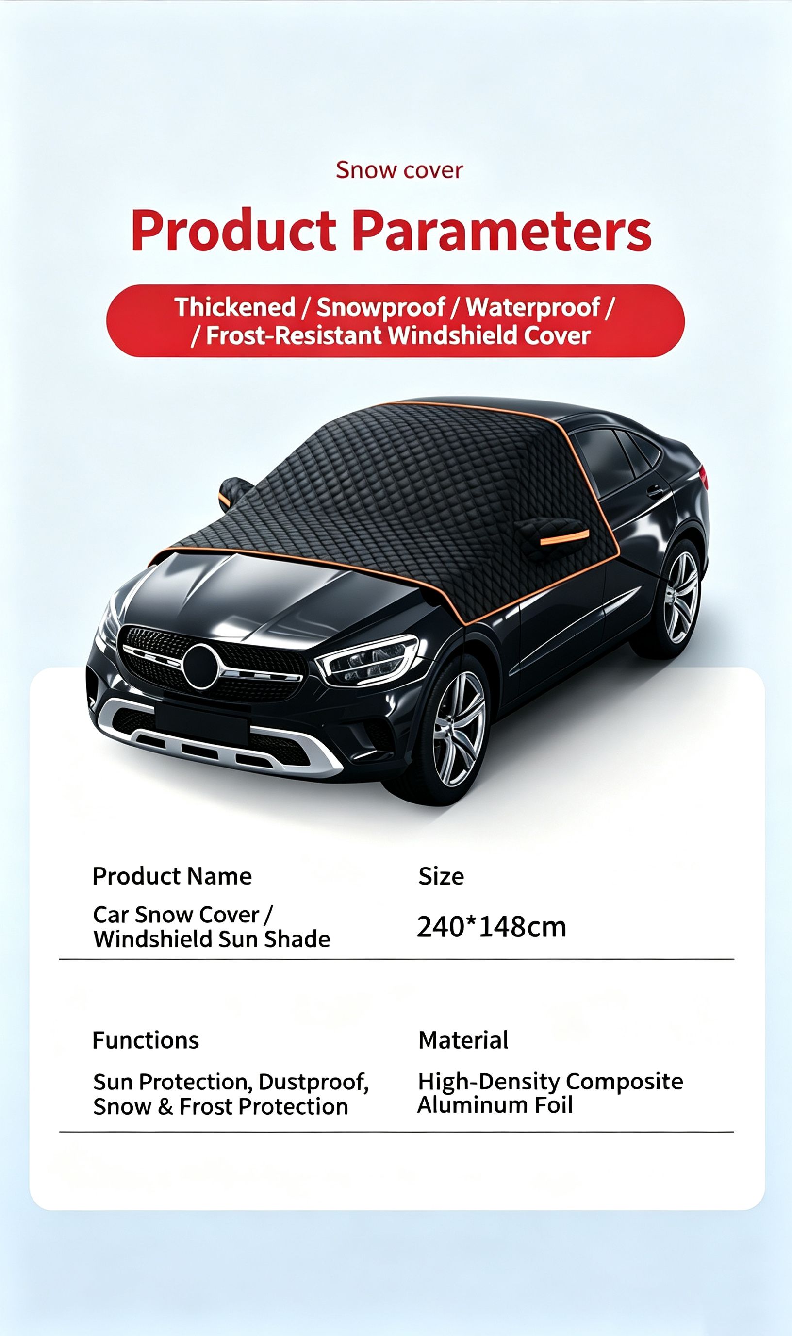 Winter car anti freezing and snow blocking front windshield snow cover view 12