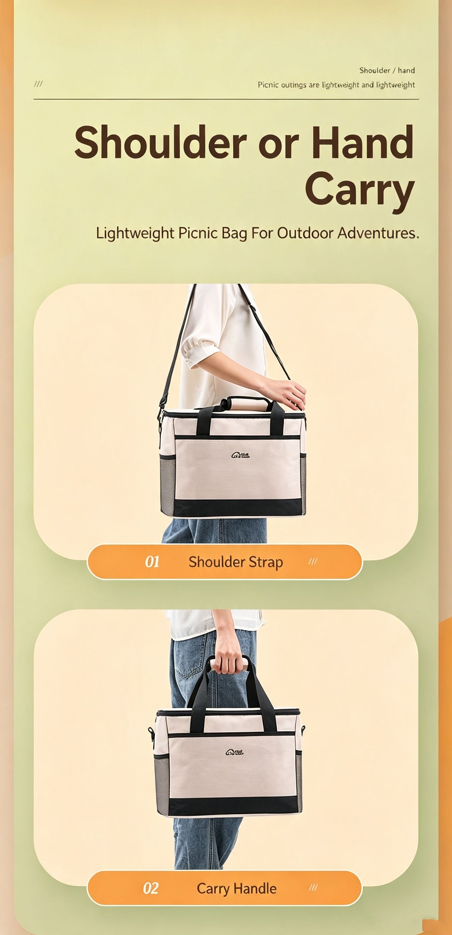 Beige three-layer insulated large capacity insulated refrigerated bag 30L view 6