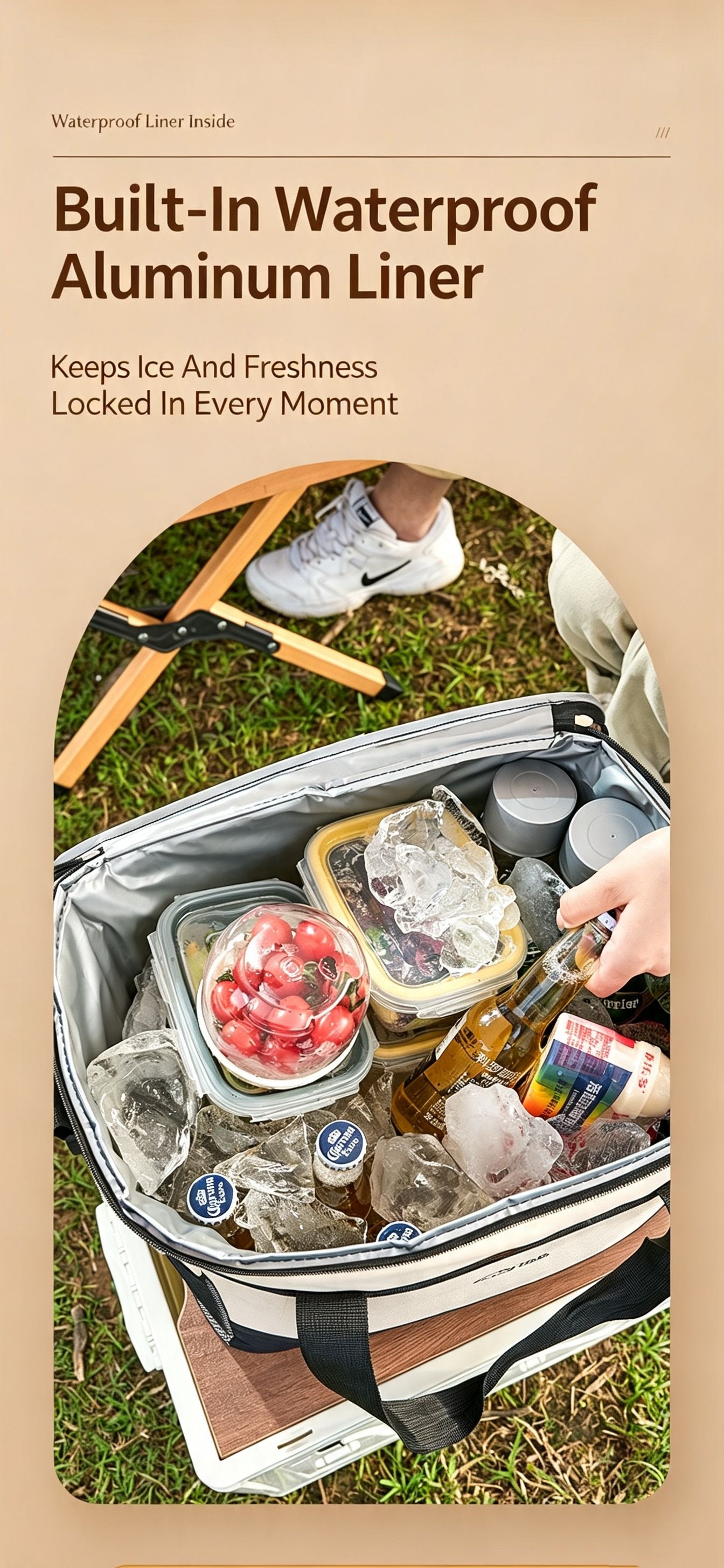Beige three-layer insulated large capacity insulated refrigerated bag 30L view 9