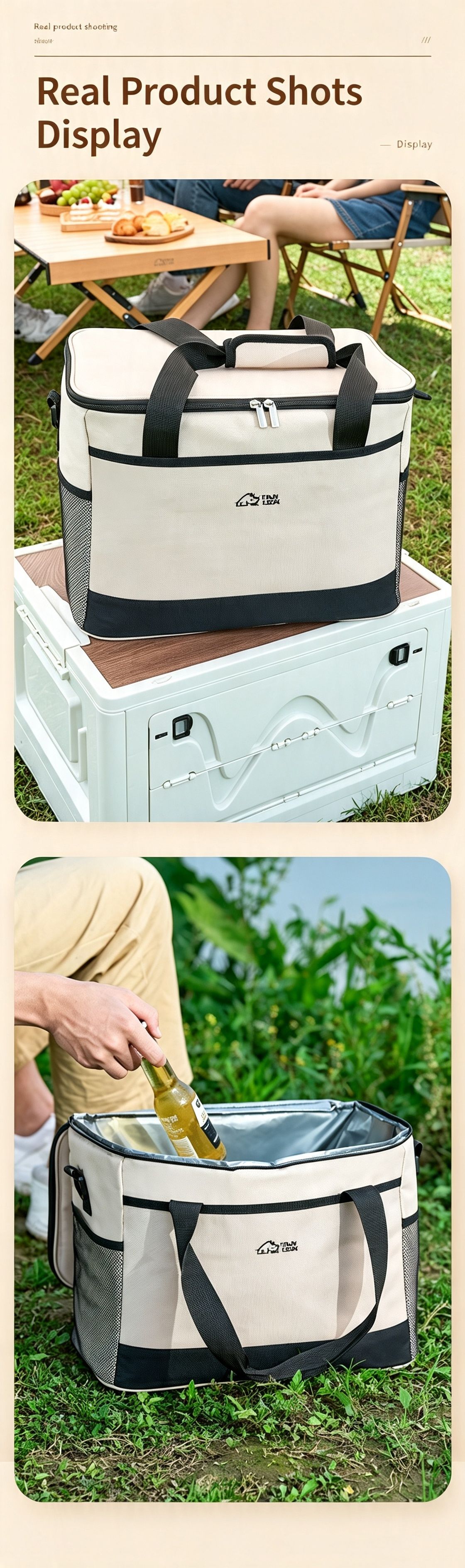 Beige three-layer insulated large capacity insulated refrigerated bag 30L view 13