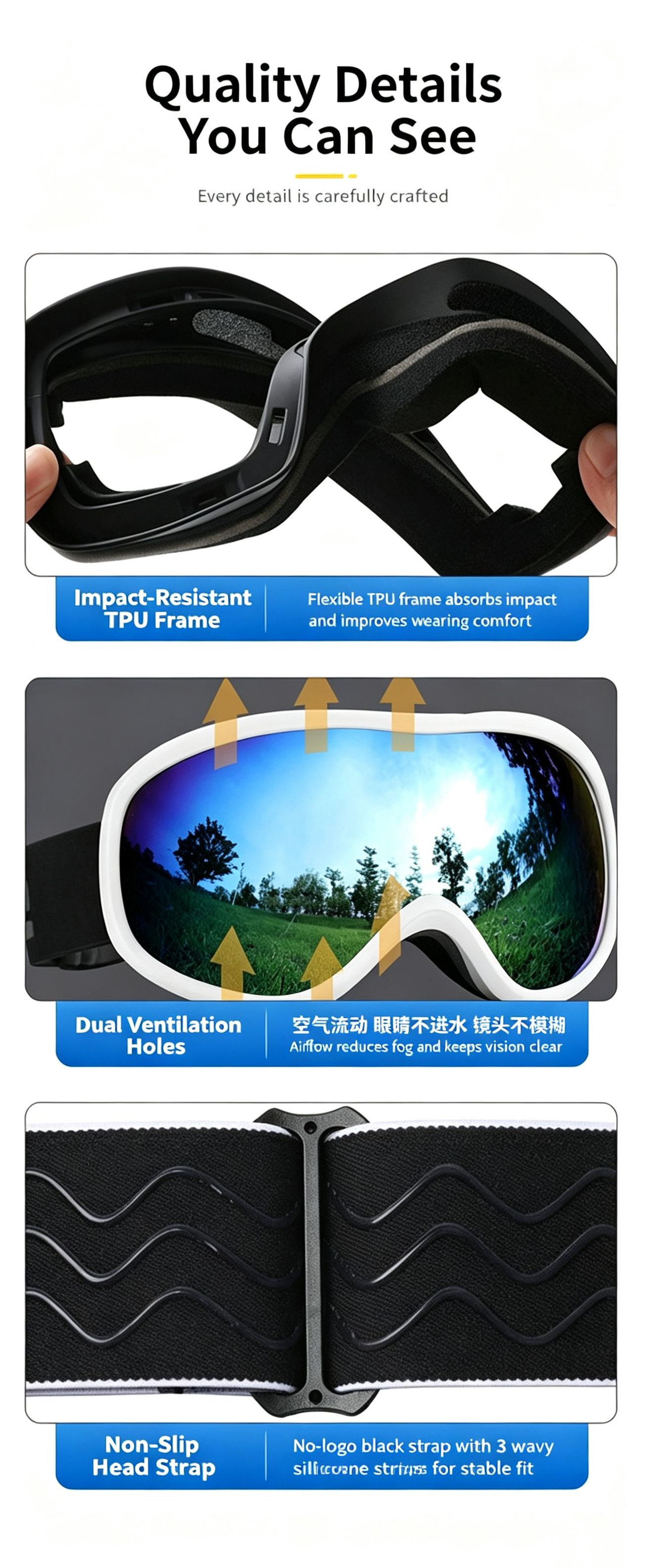 Winter Double-Layer Anti-Fog Spherical Ski Goggles,Sand black+4 gray flakes view 5