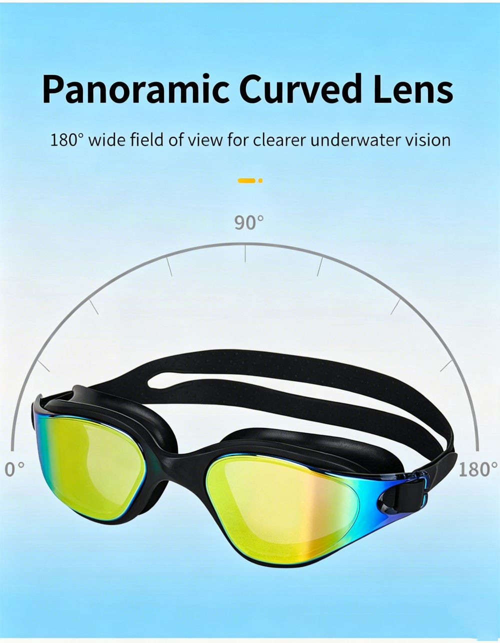 High definition silicone waterproof and anti fog adult swimming goggles,black view 6