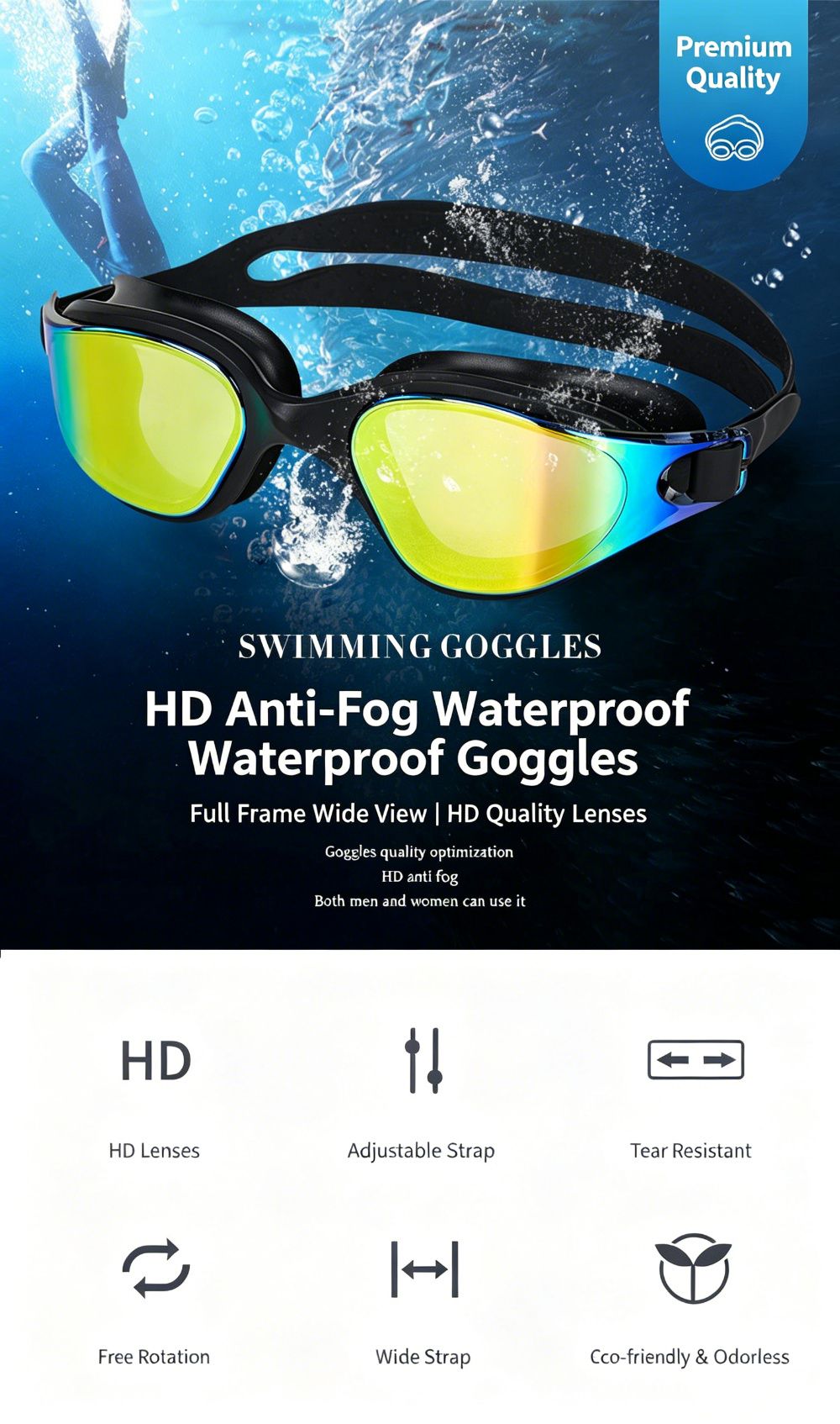 High definition silicone waterproof and anti fog adult swimming goggles view 2