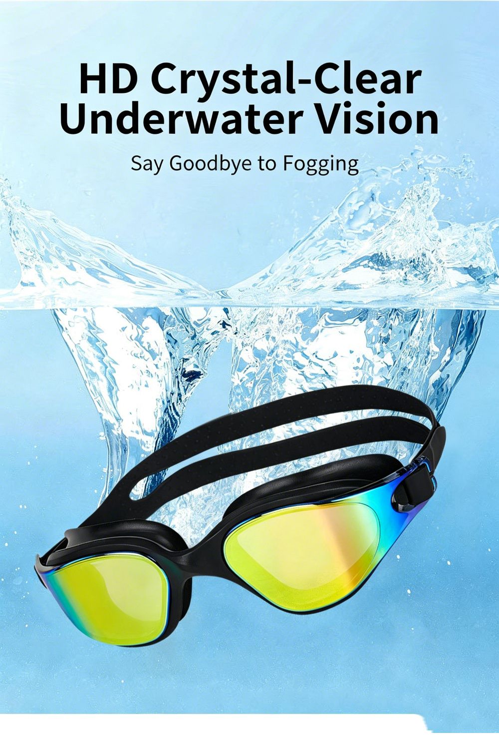 High definition silicone waterproof and anti fog adult swimming goggles,white view 4