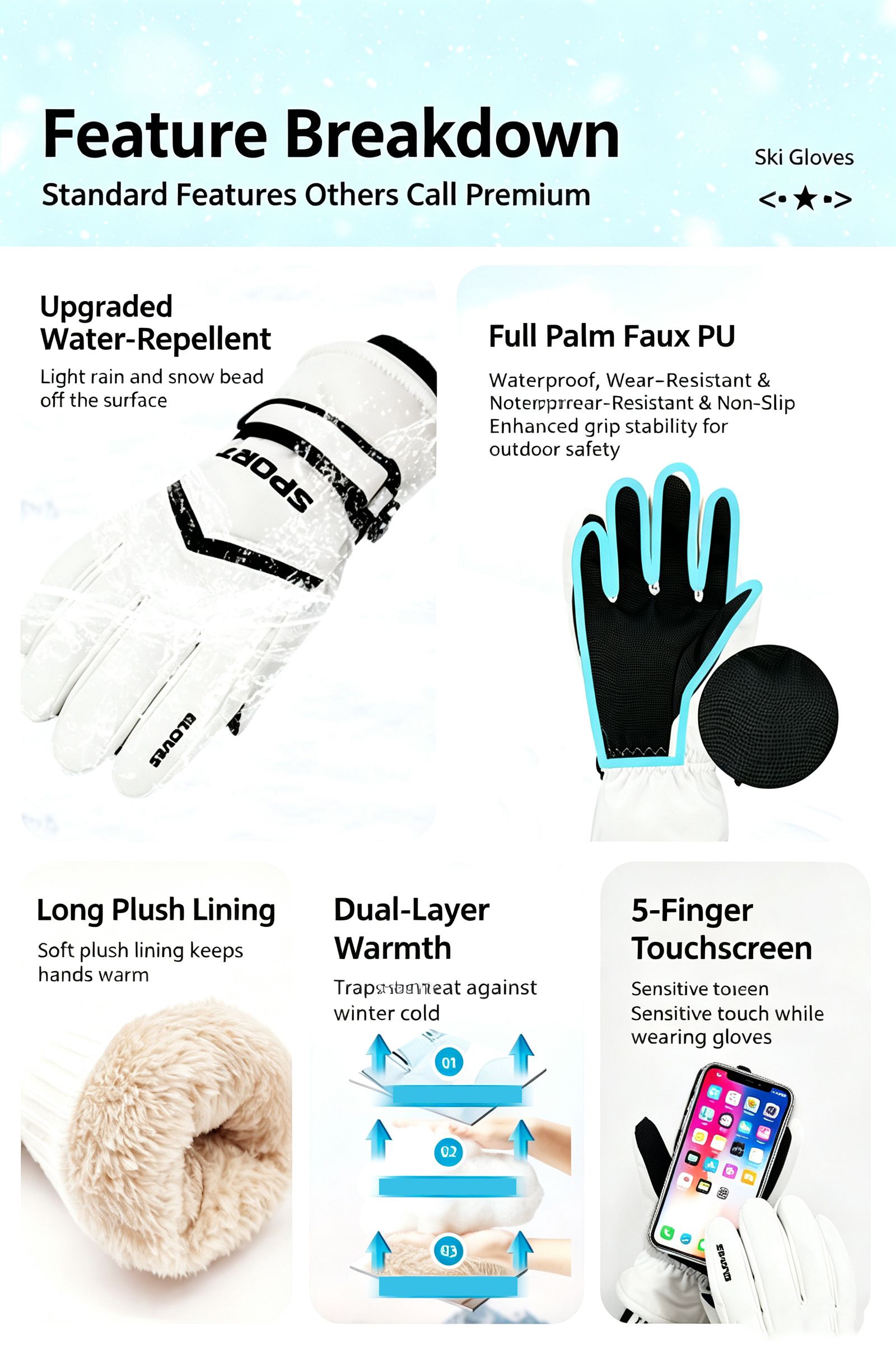 Winter men's and women's windproof and cold proof velvet warm gloves,Women's blue view 5