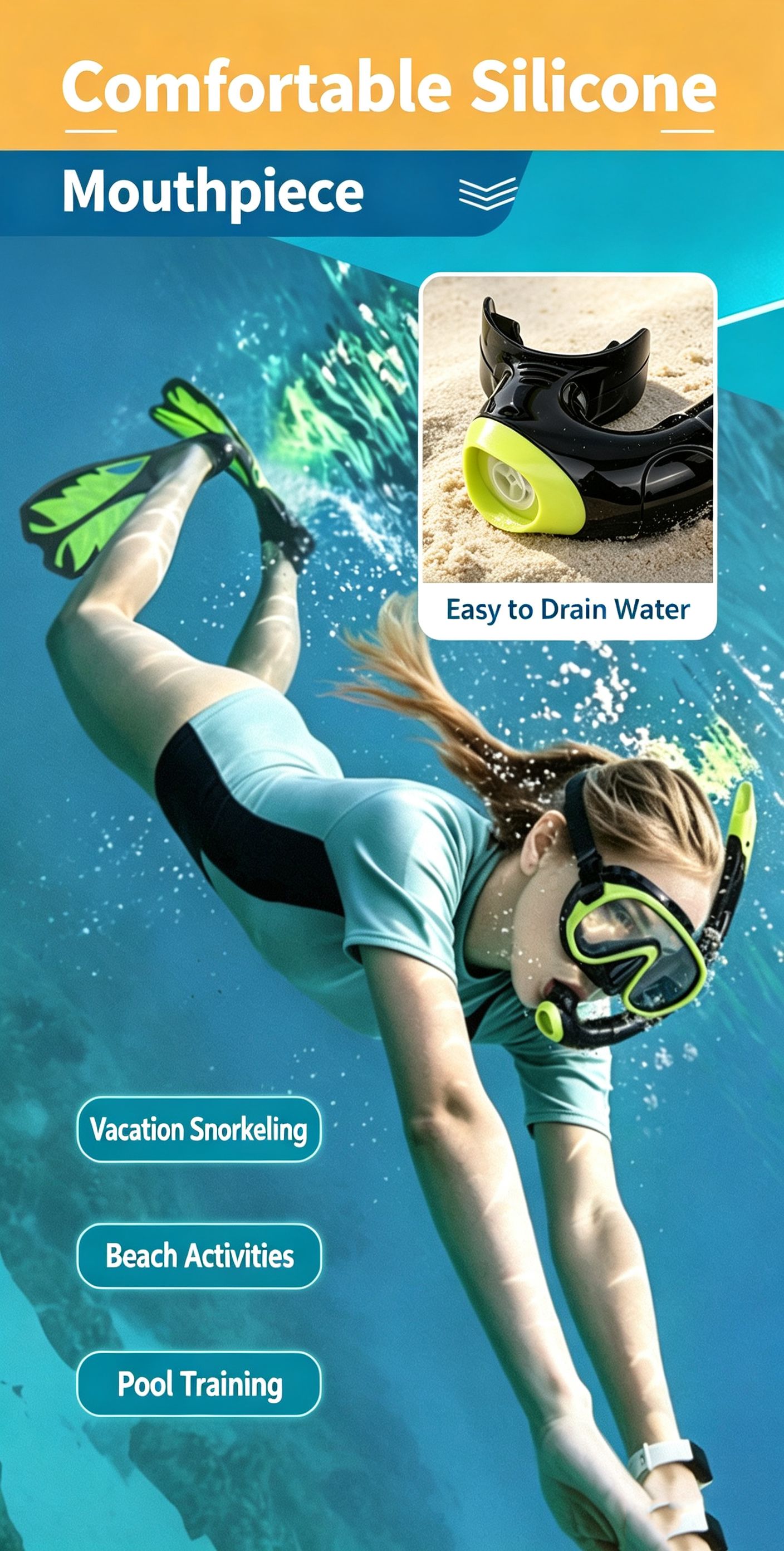 Outdoor Breathing Tube Glass Diving Set,yellow view 6
