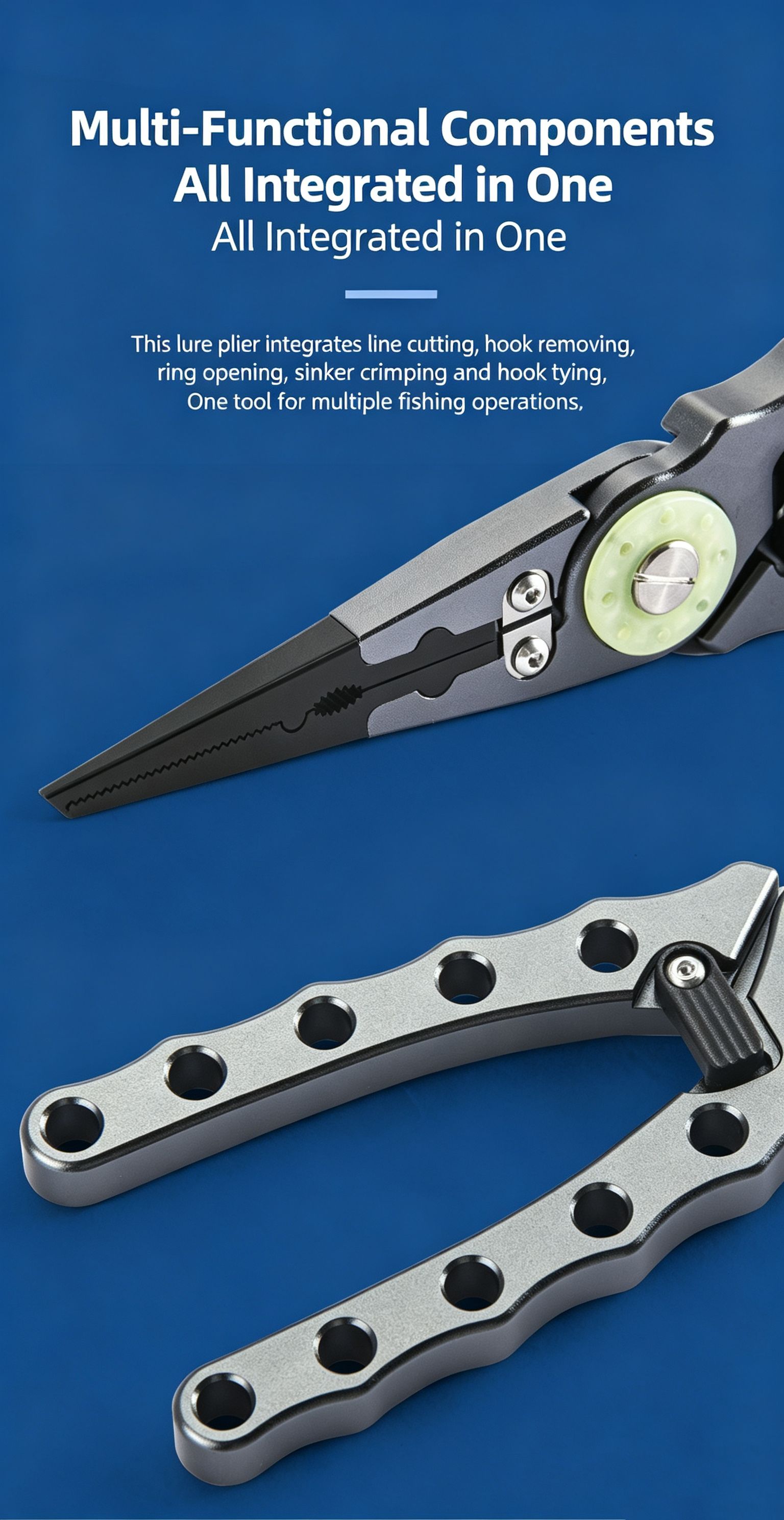 Outdoor fishing gear with lock and glow-in-the-dark lure pliers view 4