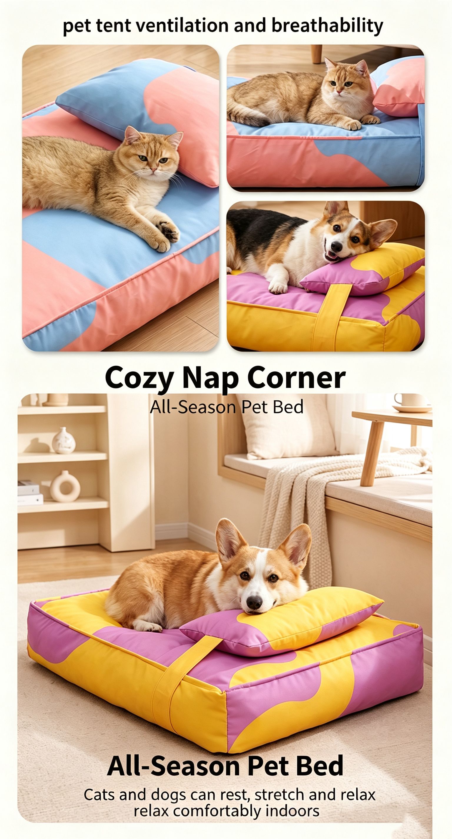 Three piece set of four season warm pet tatami pillows,Large Purple Yellow view 11