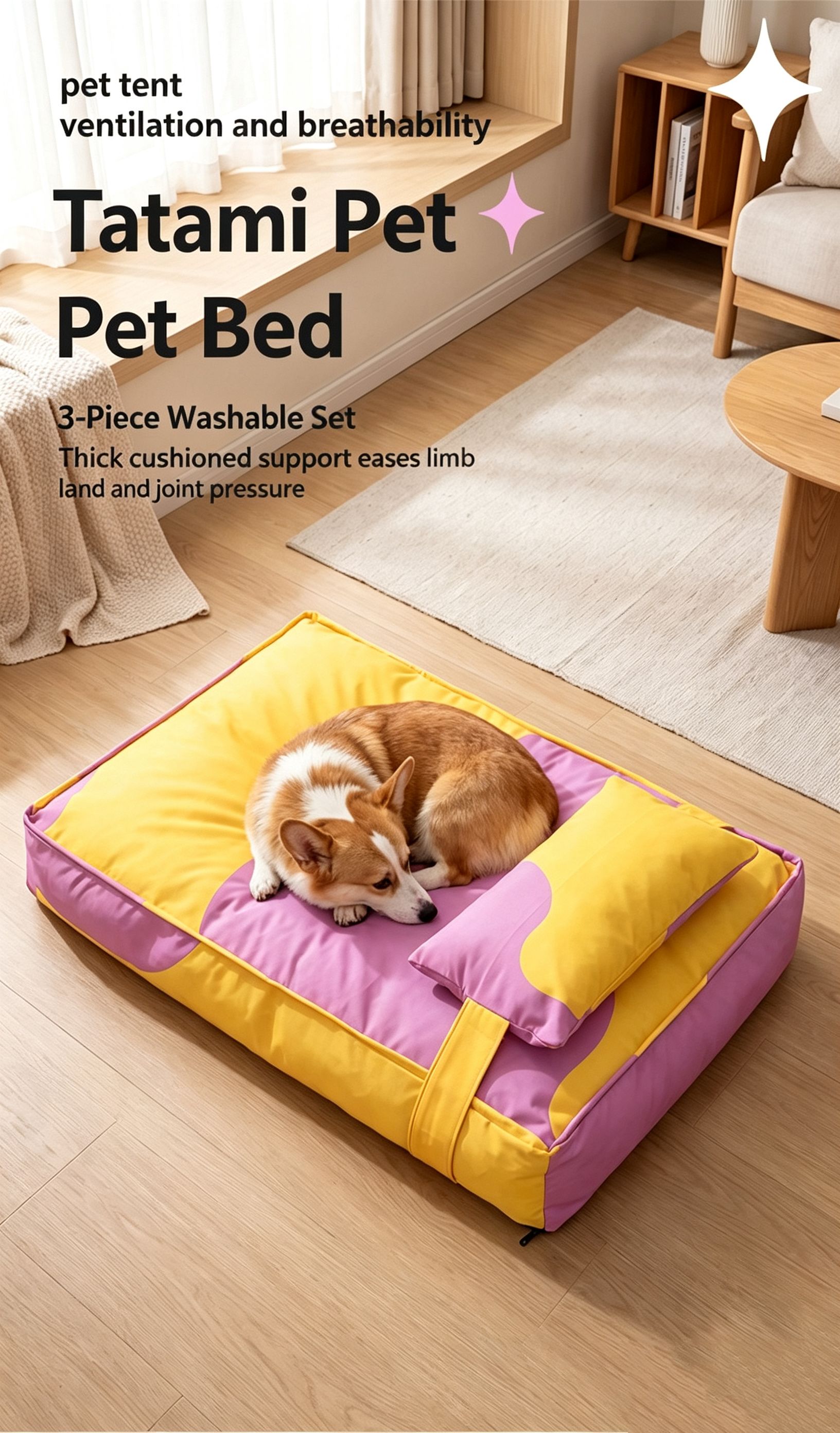 Three piece set of four season warm pet tatami pillows,Extra Large Pink Blue view 2