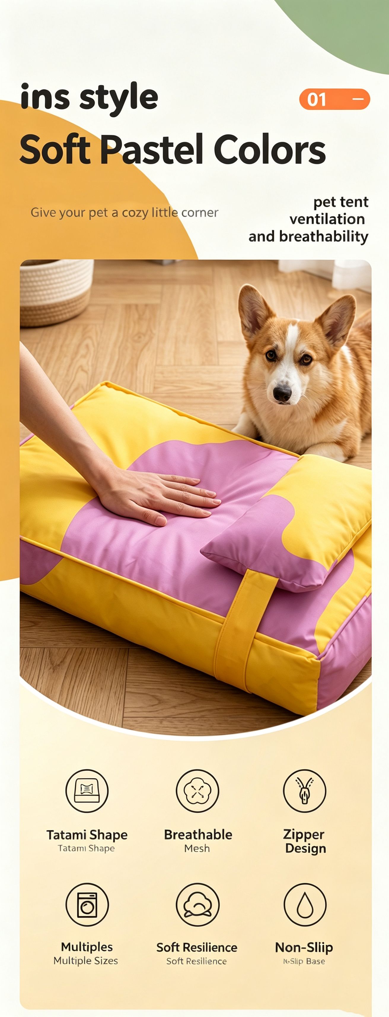 Three piece set of four season warm pet tatami pillows,Extra Large Pink Blue view 3