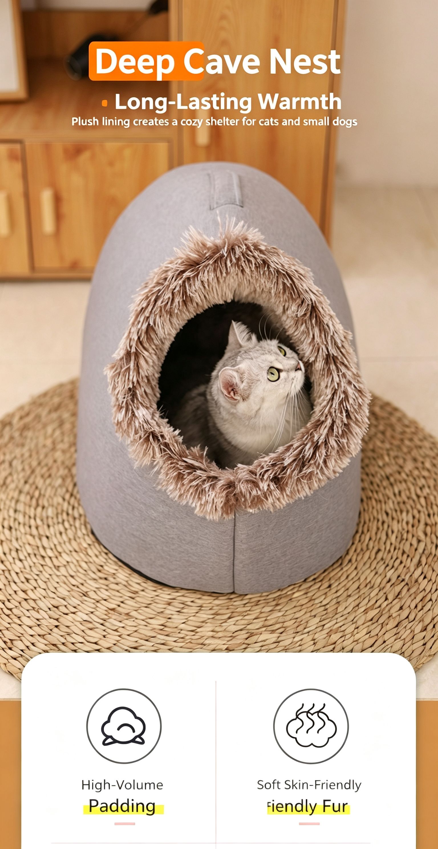 Winter thick and warm, portable plush pet nest,Medium-Dark Gray view 2