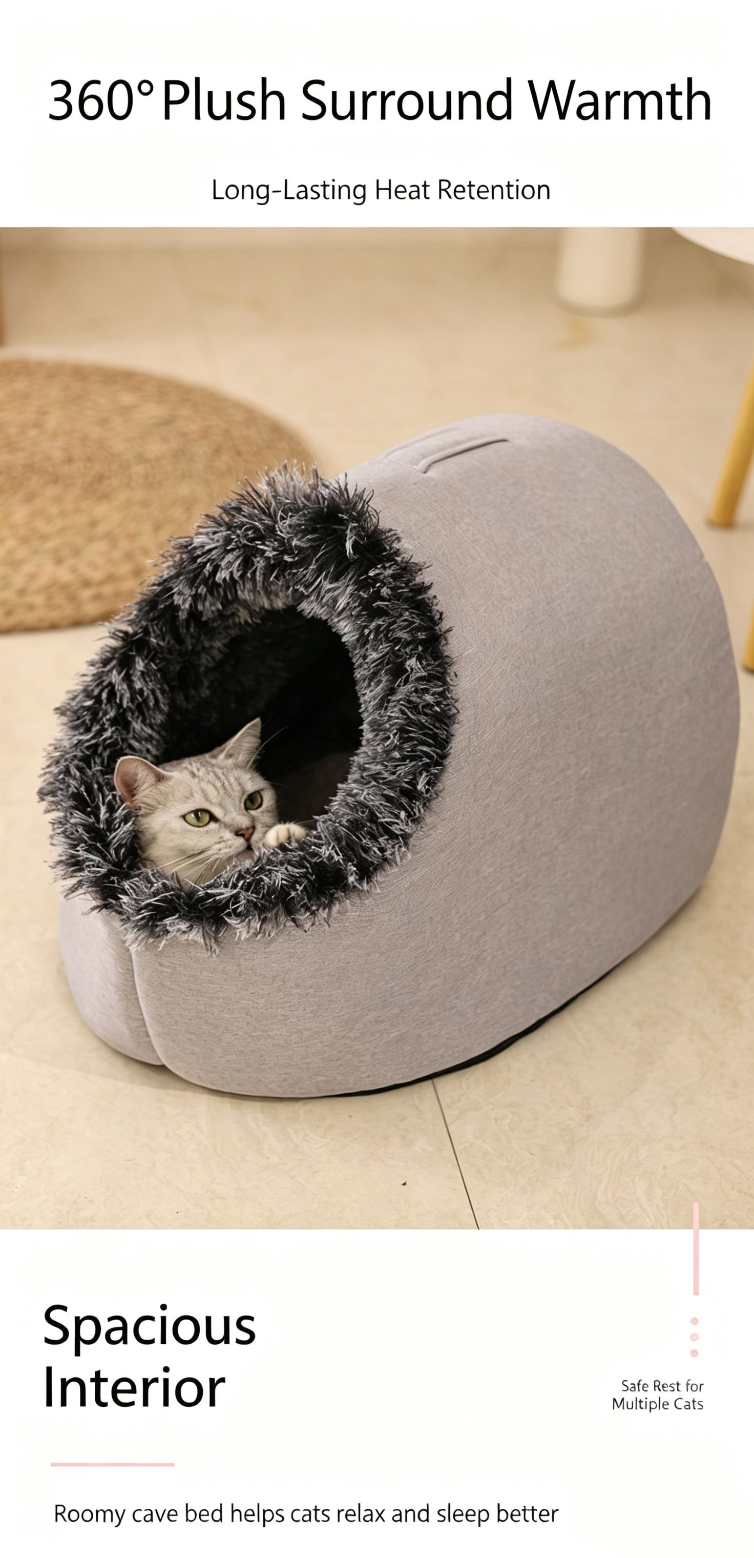 Winter thick and warm, portable plush pet nest,Medium-Dark Gray view 4